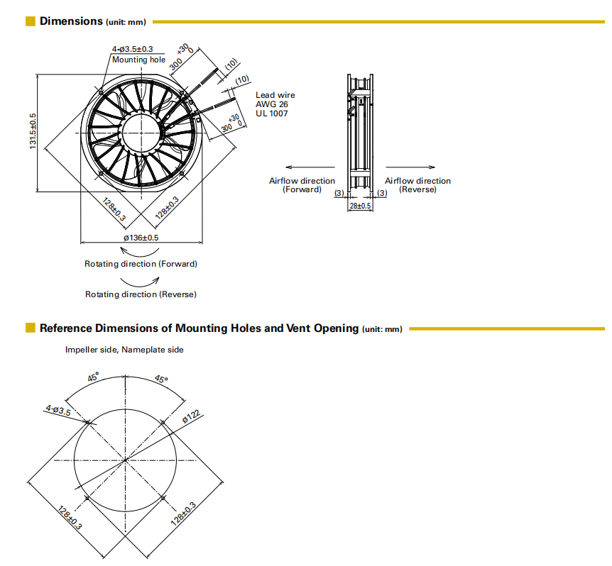 山洋直流風扇 9RFA1312P3H001 產(chǎn)品尺寸圖： 